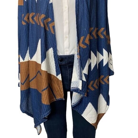 JC Fashion Southwester Style Kimono Cardigan White Blue Brown Cape Cardigan Size - Picture 3 of 8